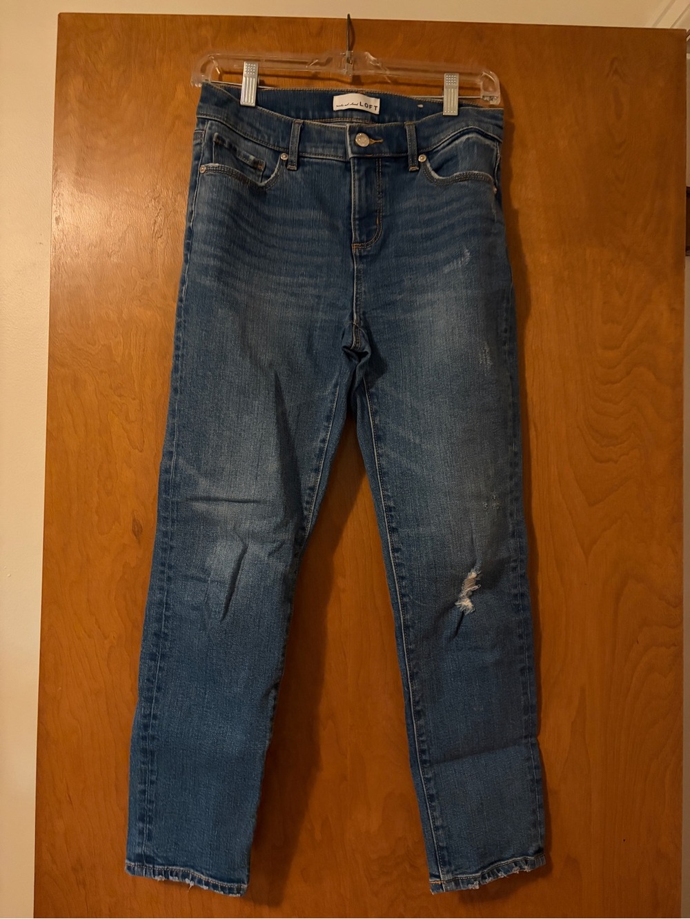 LOFT Medium Blue Skinny Jeans with Light Distressing